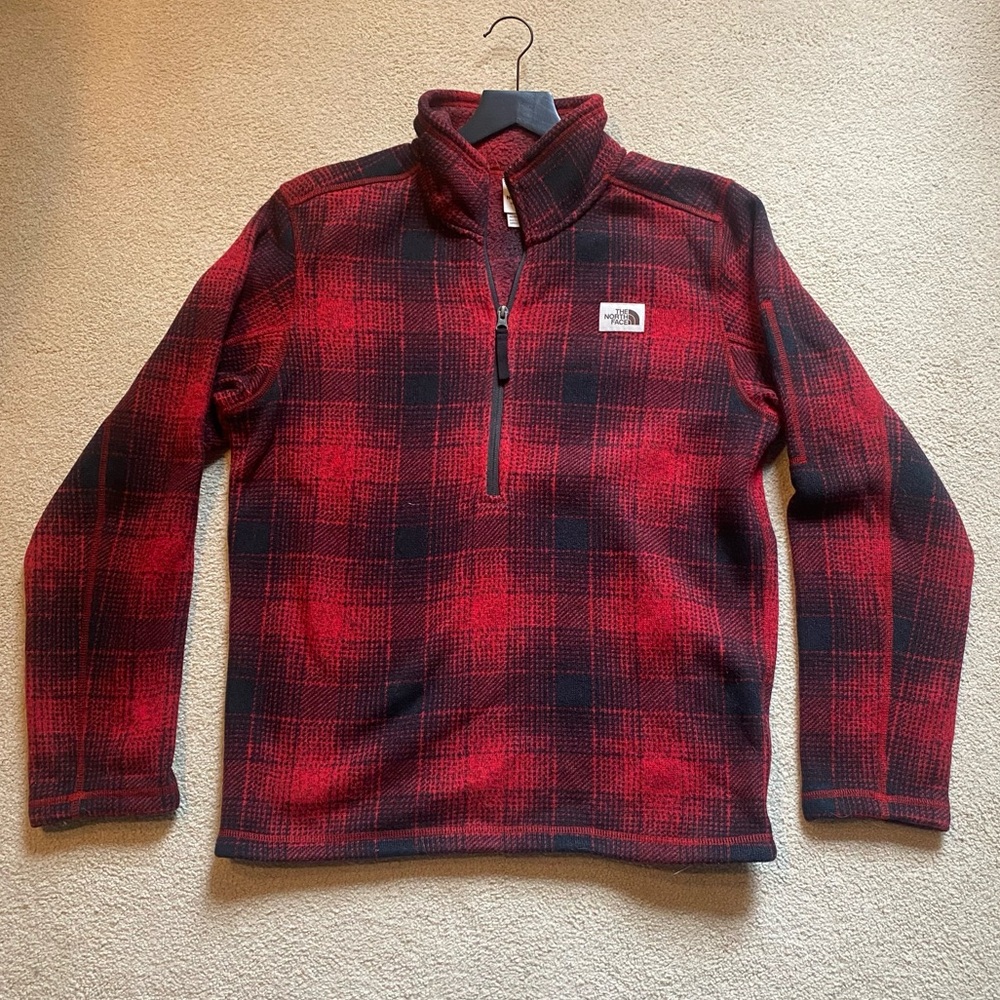 North Face Plaid/Flannel Fleece Lined Quarter-Zip Red